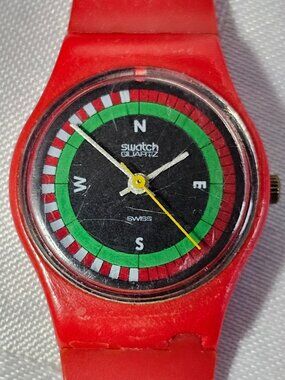 1984 SWATCH COMPASS SWISS QUARTZ ANALOG DIAL WRIST WATCH BATTERY VINTAGE RETRO